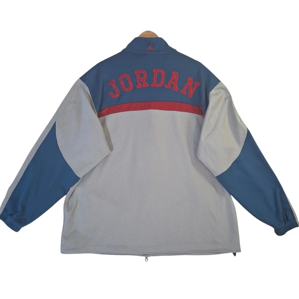 Jordan Mens Full Zip Track Jacket Gray Blue Red Spellout Jumpman XXL Mesh Coat